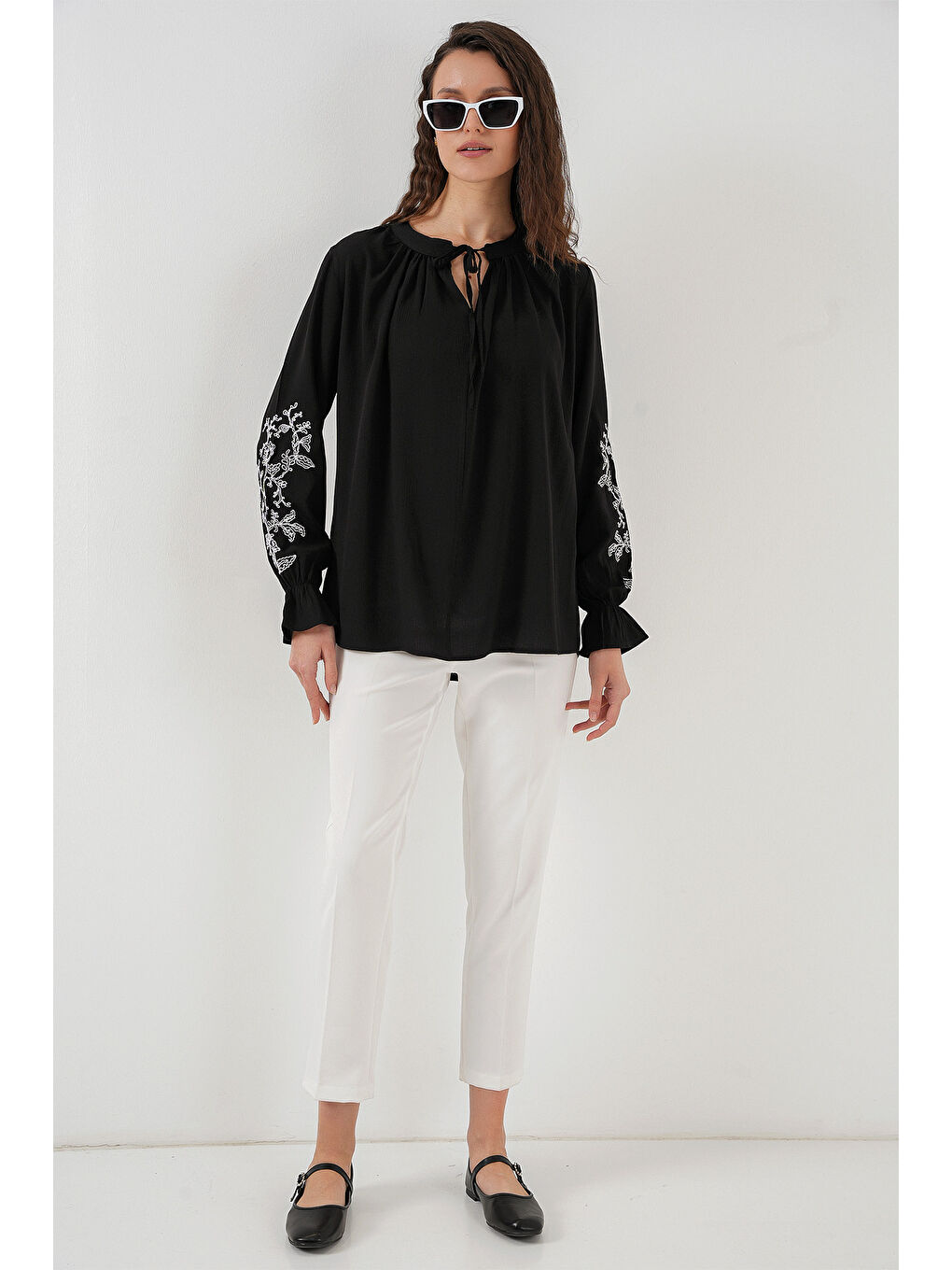 Kadın Nakışlı Örme Bluz 941 - Siyah-1