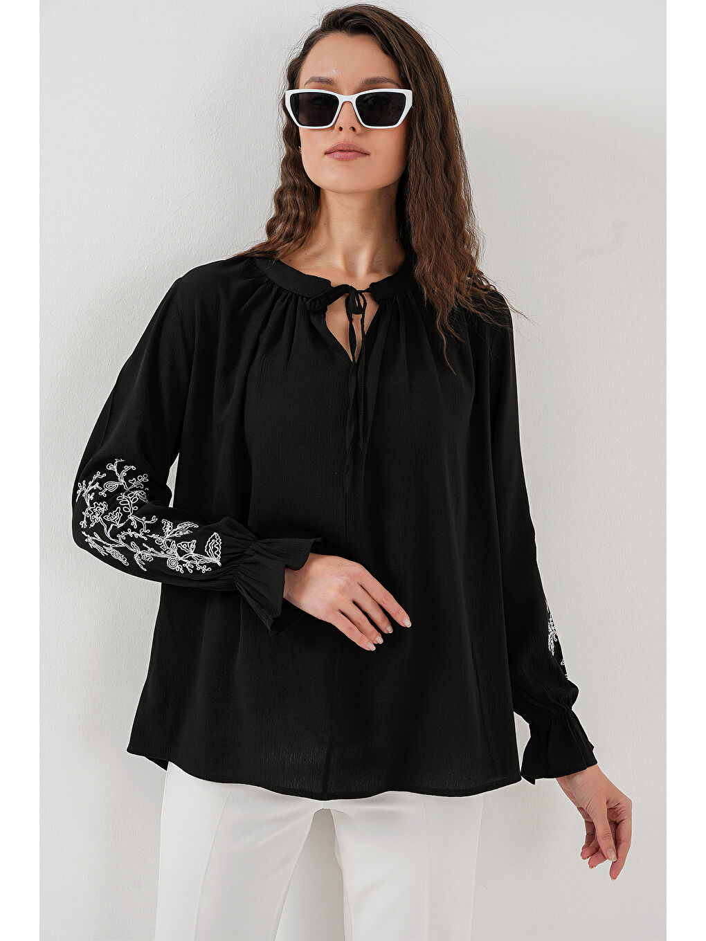Kadın Nakışlı Örme Bluz 941 - Siyah-2