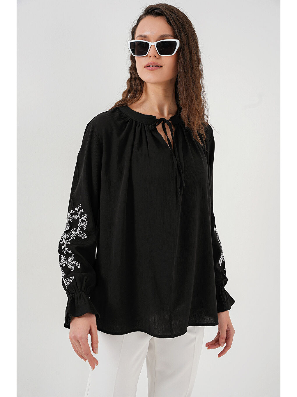 Kadın Nakışlı Örme Bluz 941 - Siyah-3