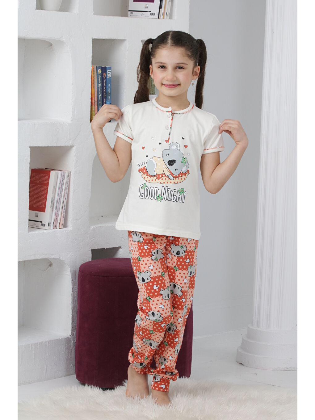 Kapi Kids Ekru Kız Çocuk Ayıcık Baskılı - 2 Düğmeli Pijama Takımı 7-11 Yaş Mnx6065 - 1