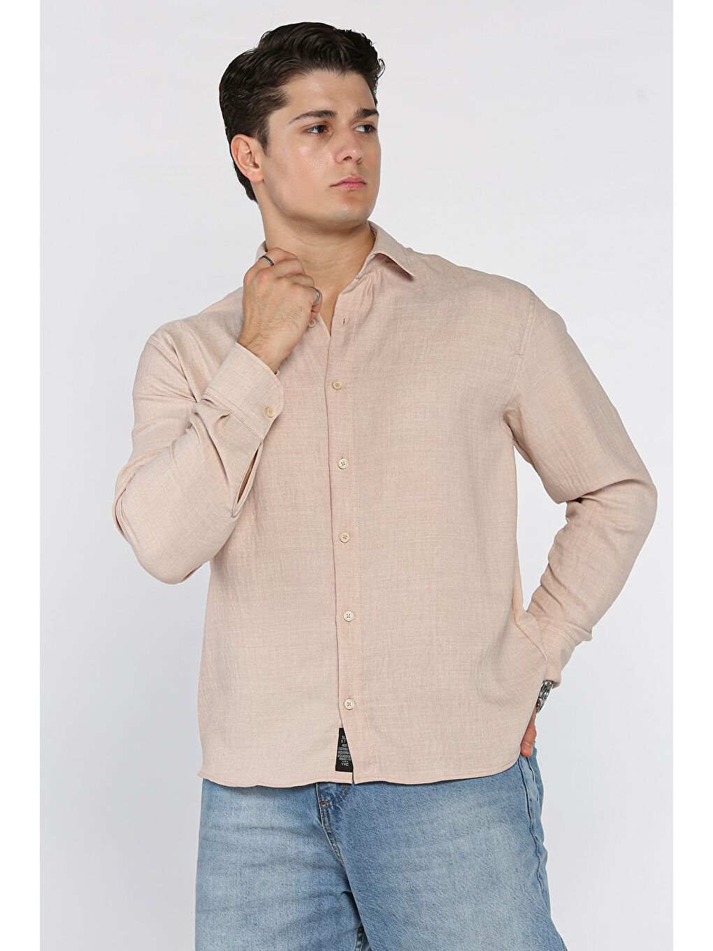 Bej Erkek Ön Düğmeli Gömlek