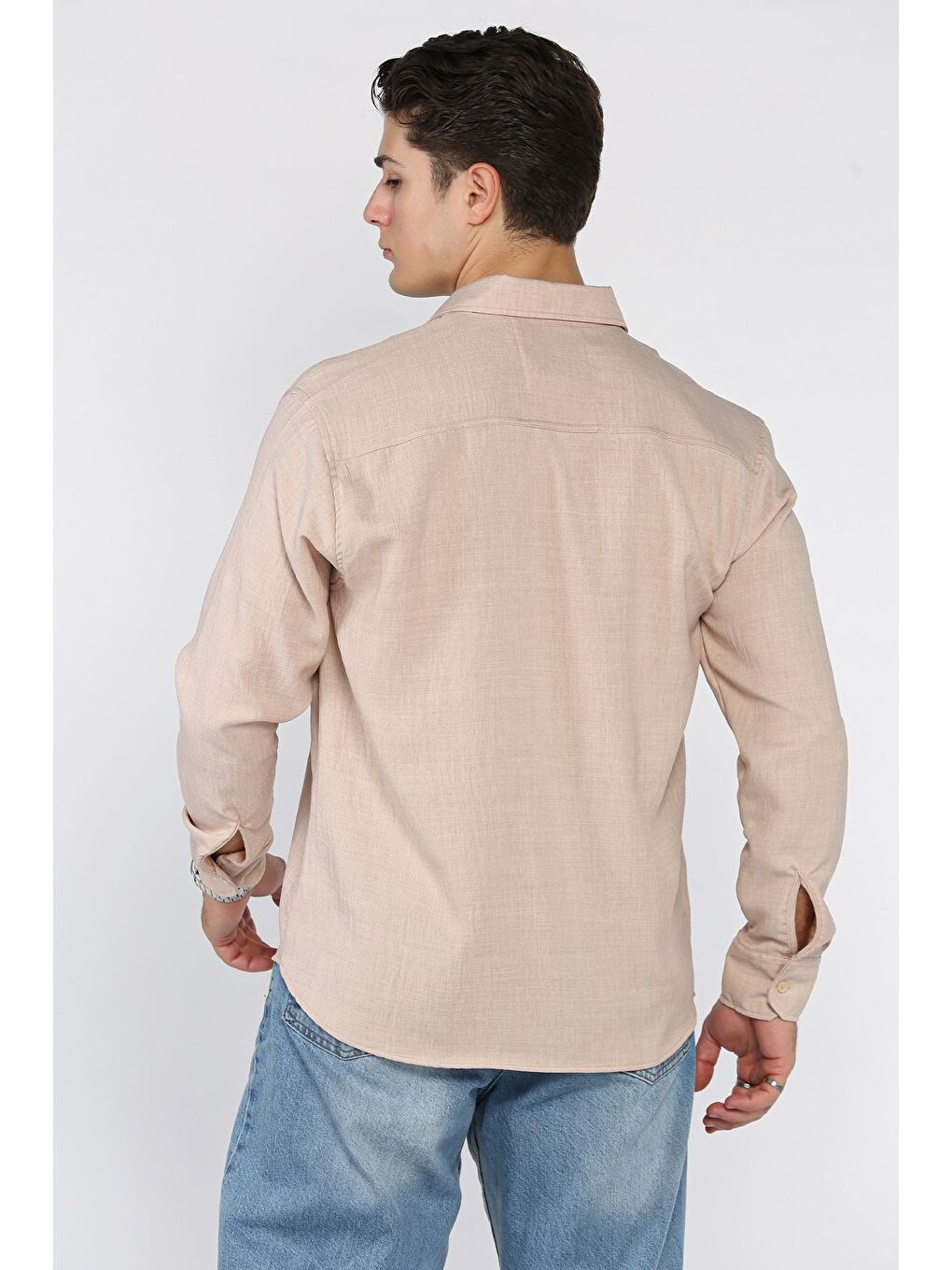 Bej Erkek Ön Düğmeli Gömlek-2