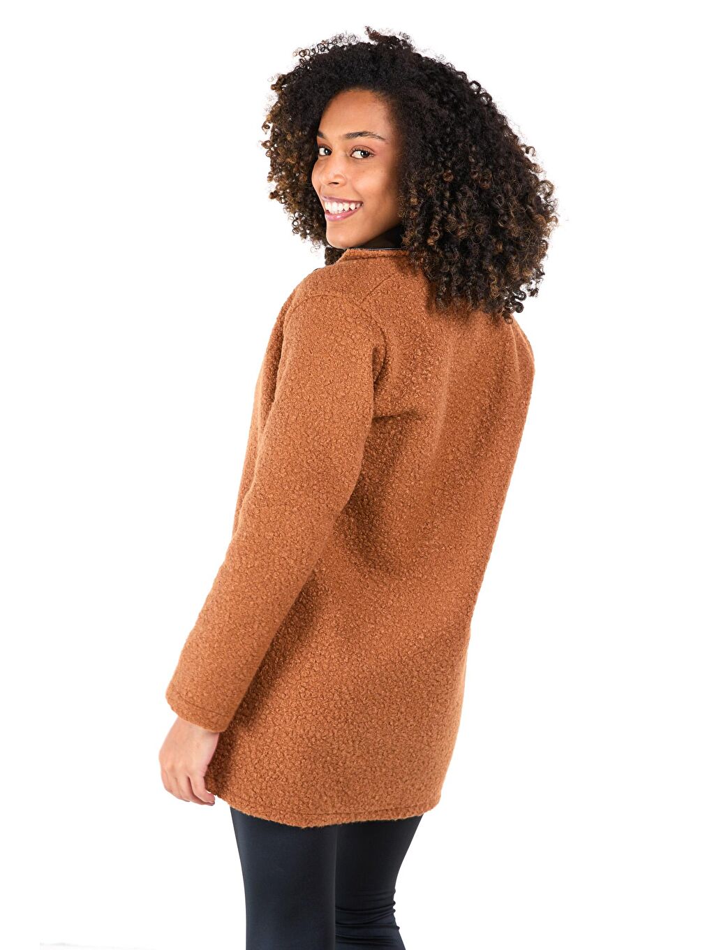 Kahverengi Ceket Yaka Kadın Taba Kaşe Kaban - 23437-4