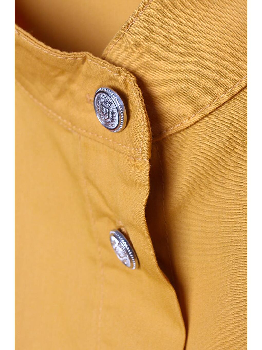 Sarı Hardal-%100 Pamuklu Hakim Yaka Tek Cepli Tunik-5