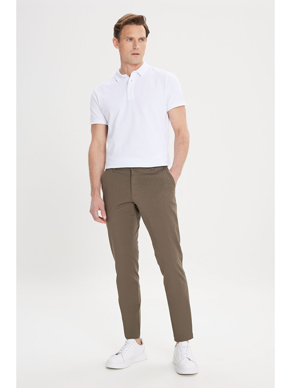 Erkek Haki Slim Fit Dar Kesim Yan Cep Pamuklu Esnek Chino Pantolon