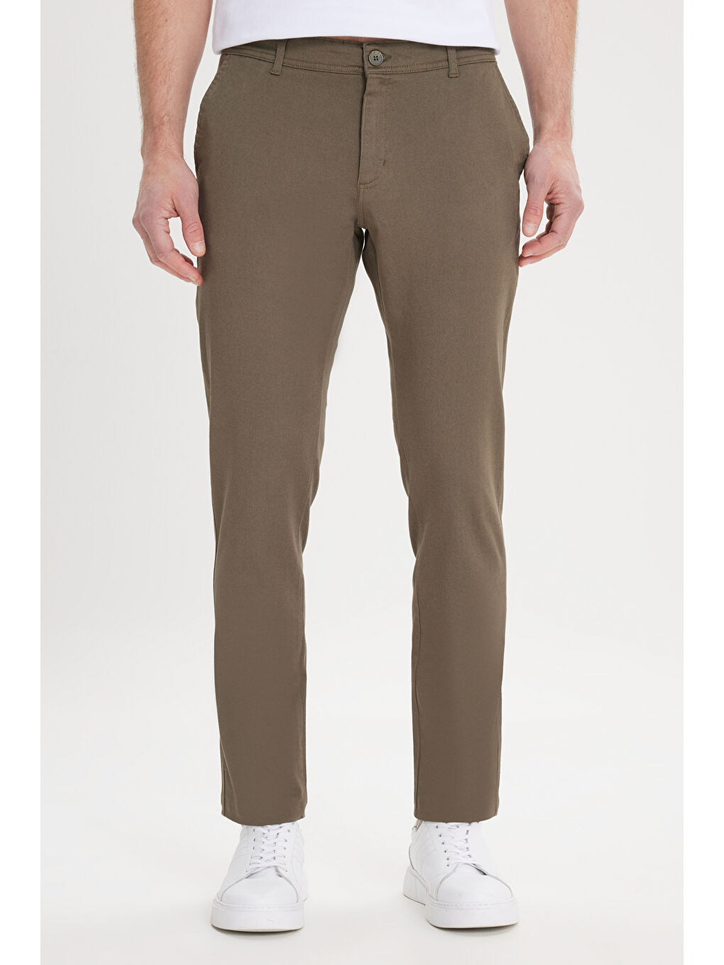 Erkek Haki Slim Fit Dar Kesim Yan Cep Pamuklu Esnek Chino Pantolon-1