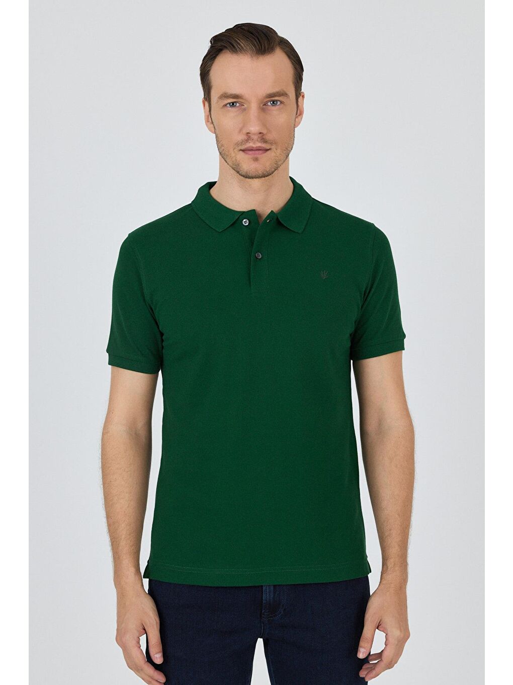 Koyu Yeşil Polo Yaka Kısa Kol Cepsiz Slim Fit Classic Pamuklu Tişört 1011250177-2