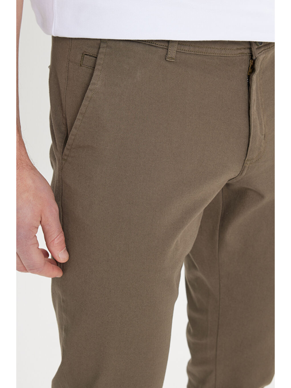 Erkek Haki Slim Fit Dar Kesim Yan Cep Pamuklu Esnek Chino Pantolon-5