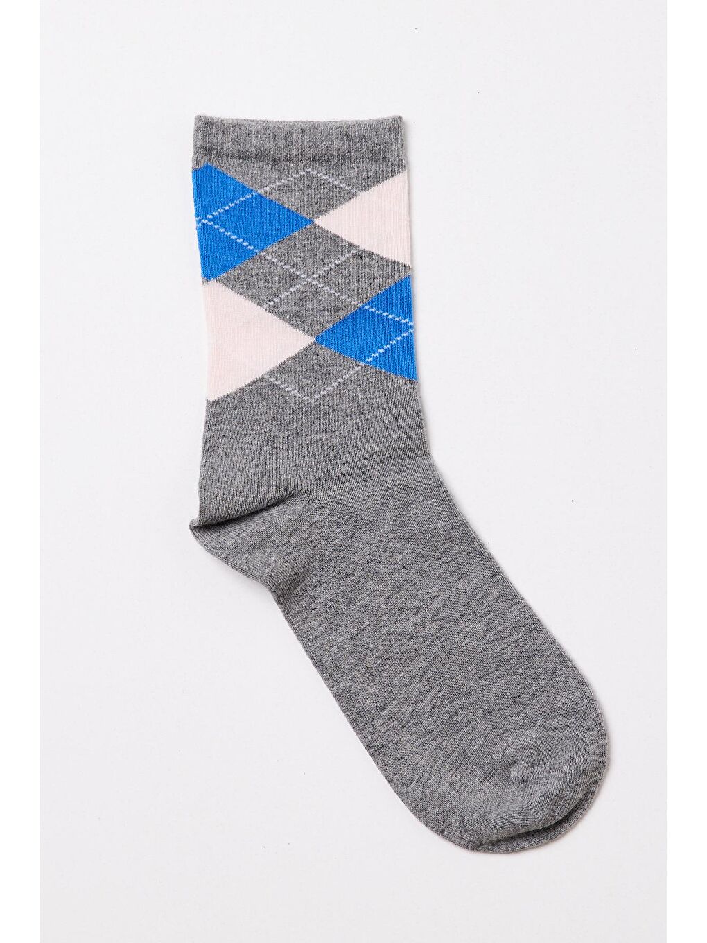 Çocuk Ekose Desenli Soket Çorap Gri Melanj