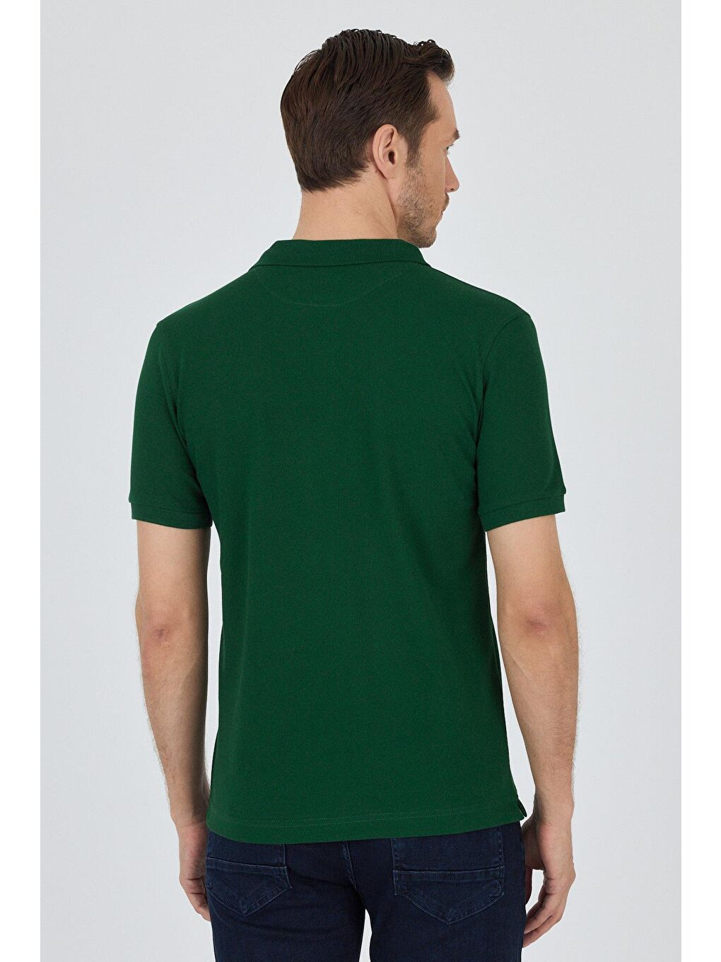 Koyu Yeşil Polo Yaka Kısa Kol Cepsiz Slim Fit Classic Pamuklu Tişört 1011250177-4