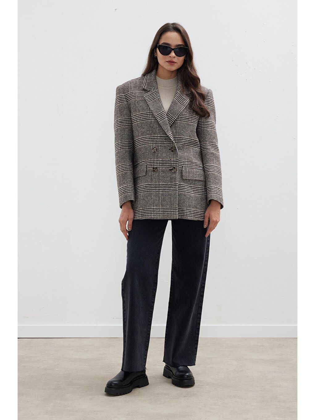 Karışık Ola Kaşe Blazer Ceket Ekose-4