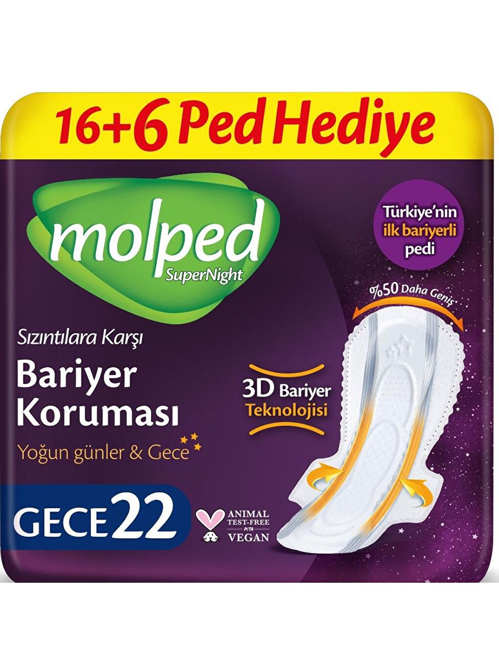 Molped Renksiz Supernıght Süper Gece Hijyenik Ped 22 li