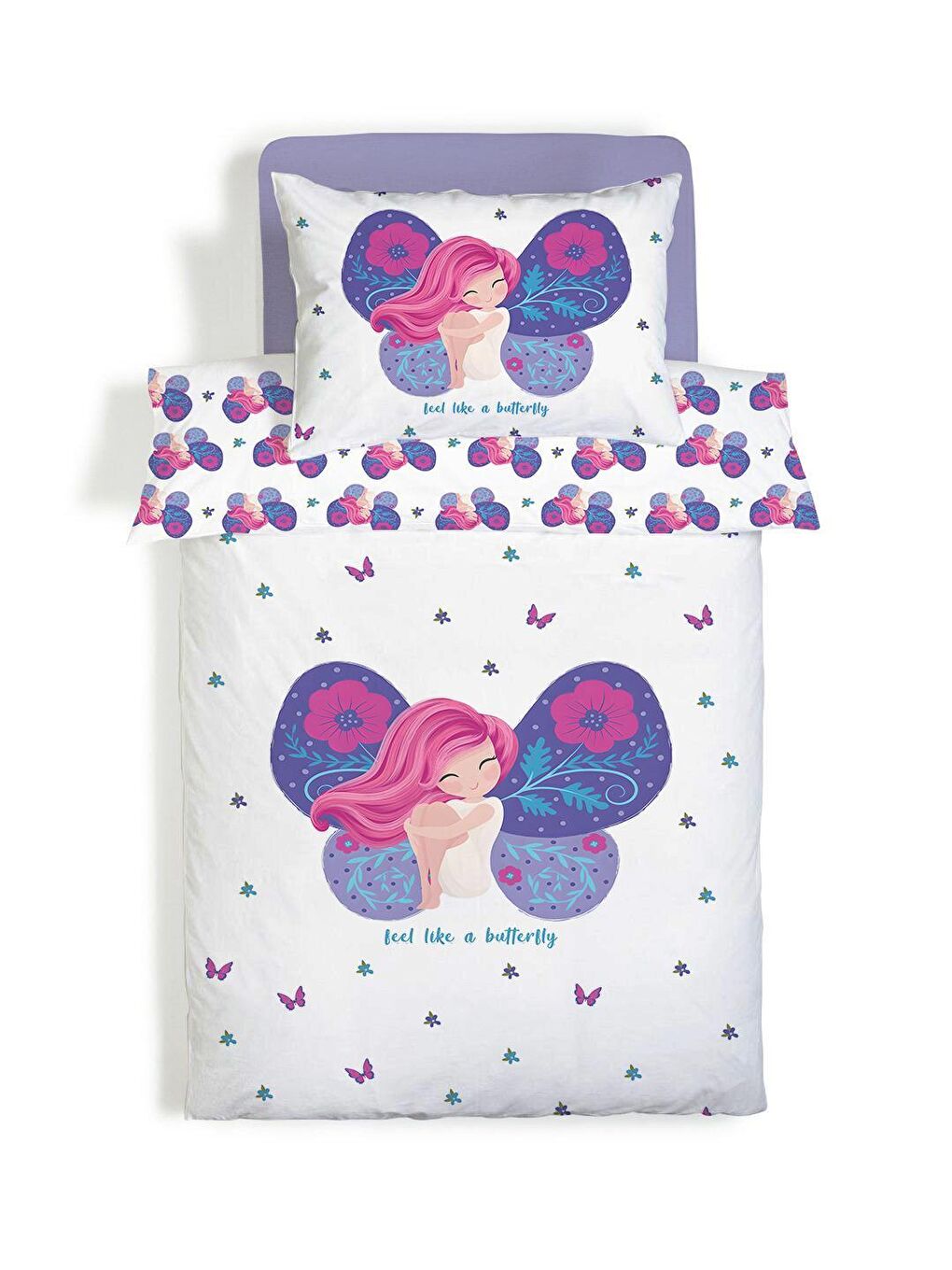 Deniz Kızı Desenli Çarşafsız 2'li Takım Baskılı Tek Kişilik Nevresim Takımı Beyaz 160x220 cm-1