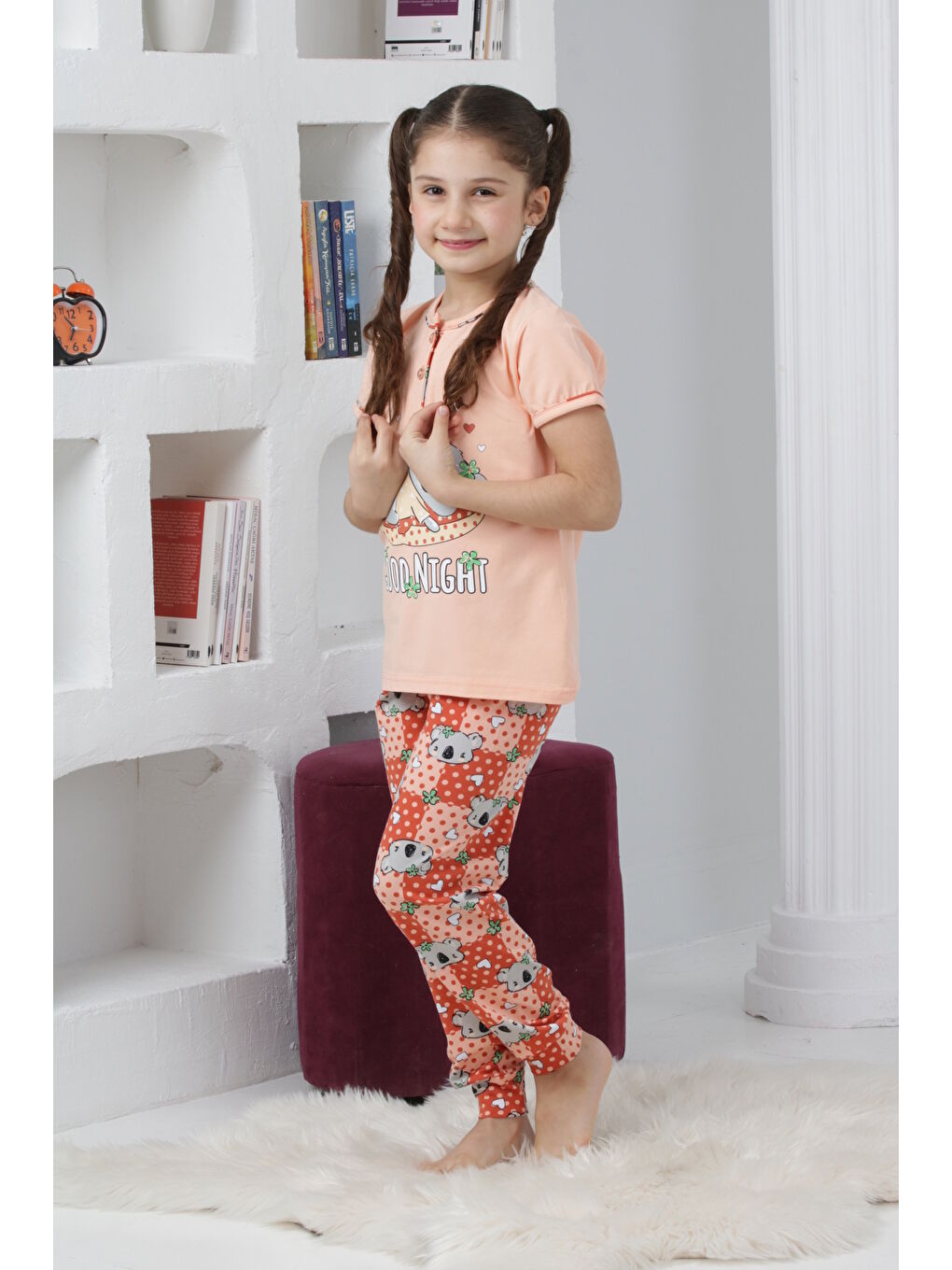 Kapi Kids Pembe Kız Çocuk Ayıcık Baskılı - 2 Düğmeli Pijama Takımı 7-11 Yaş Mnx6065