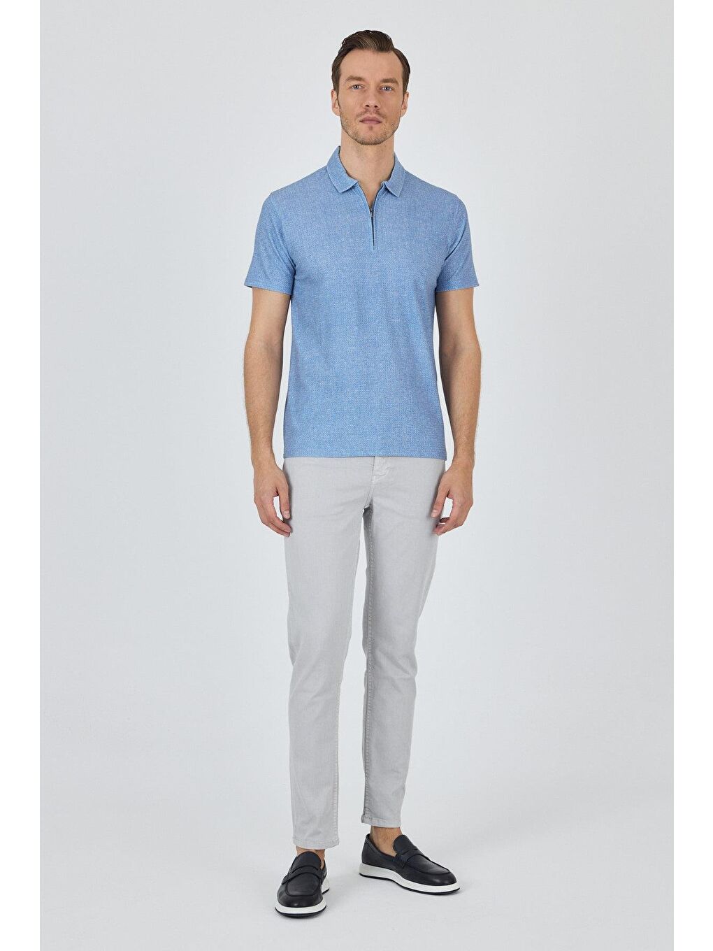 Mavi Polo Yaka Kısa Kol Cepsiz Slim Fit Classic Tişört 1011250176-1