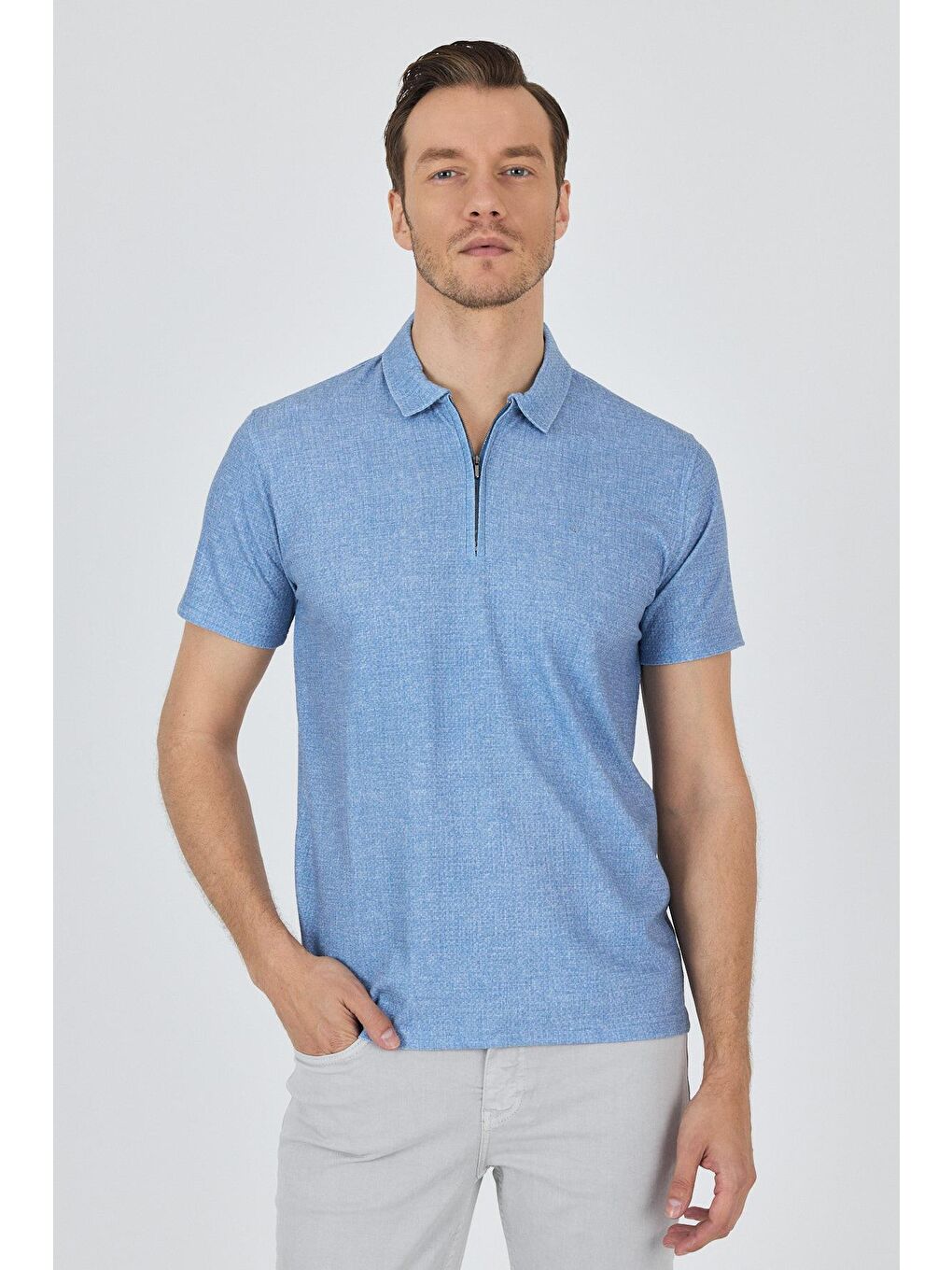 Mavi Polo Yaka Kısa Kol Cepsiz Slim Fit Classic Tişört 1011250176-2