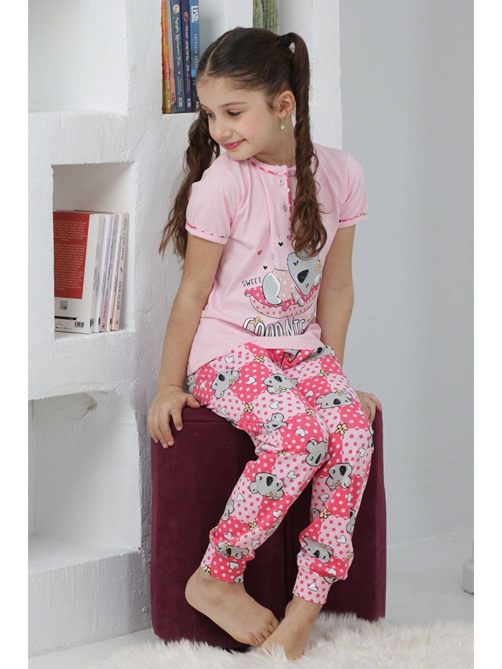 Kapi Kids Pembe Kız Çocuk Ayıcık Baskılı - 2 Düğmeli Pijama Takımı 7-11 Yaş Mnx6065 - 2