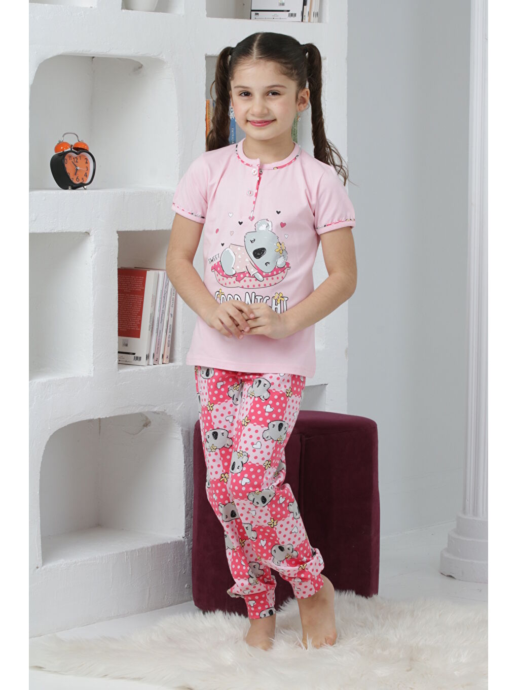 Kapi Kids Pembe Kız Çocuk Ayıcık Baskılı - 2 Düğmeli Pijama Takımı 7-11 Yaş Mnx6065 - 3