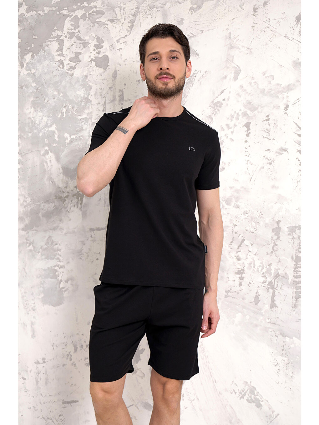 Siyah Maschio Pamuk Şort Takım SİYAH-1