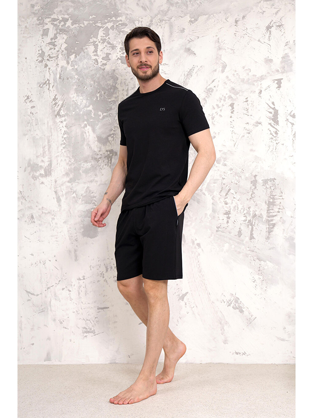 Siyah Maschio Pamuk Şort Takım SİYAH-2