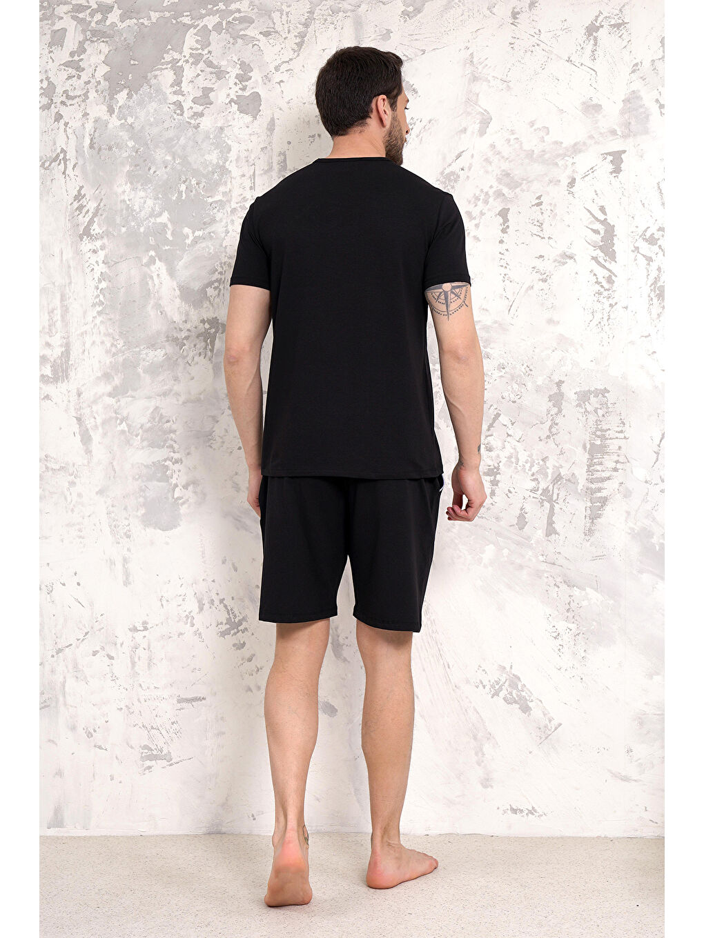 Siyah Maschio Pamuk Şort Takım SİYAH-3
