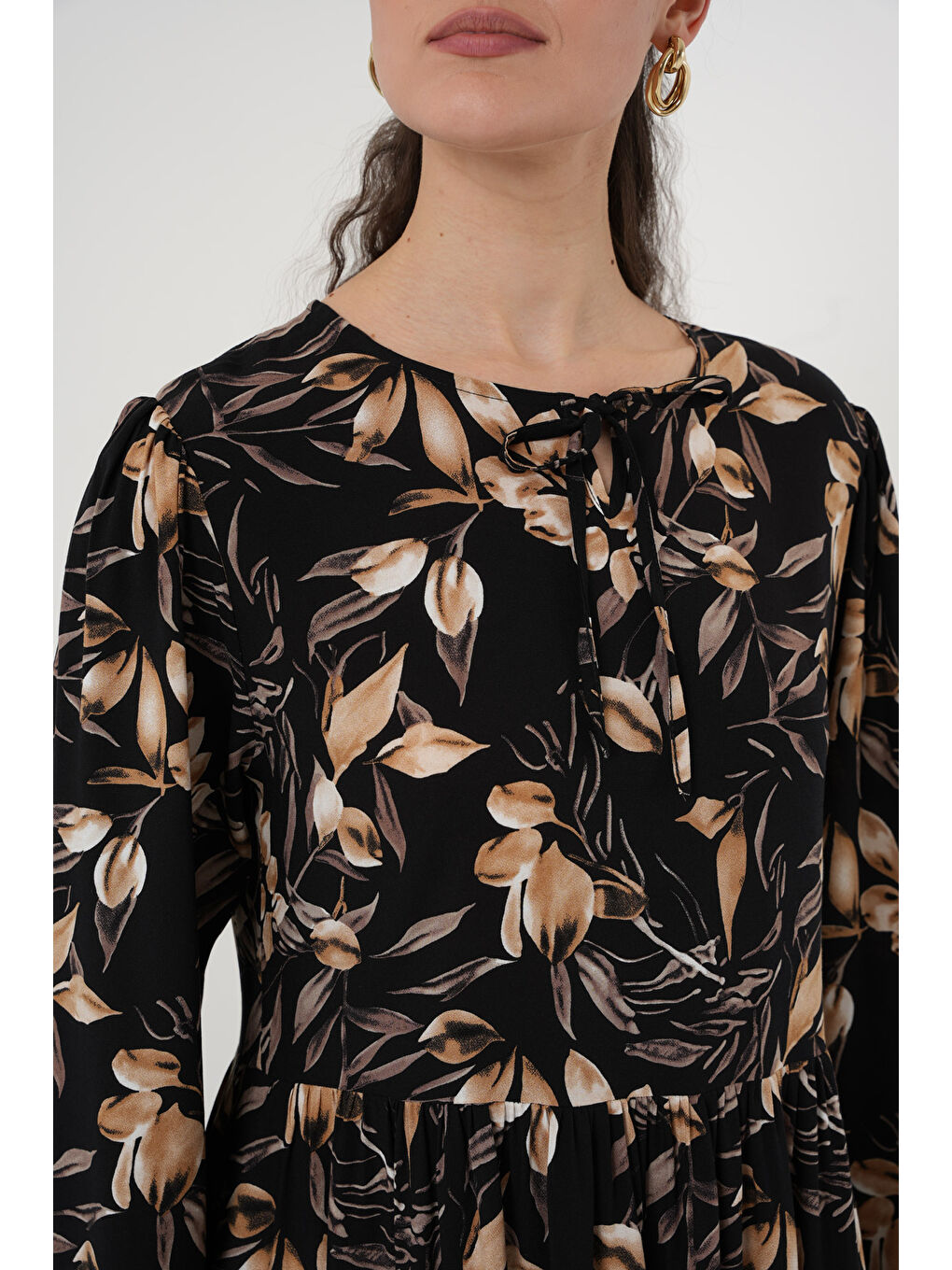 1947 Desenli Uzun Elbise - L. Siyah-4