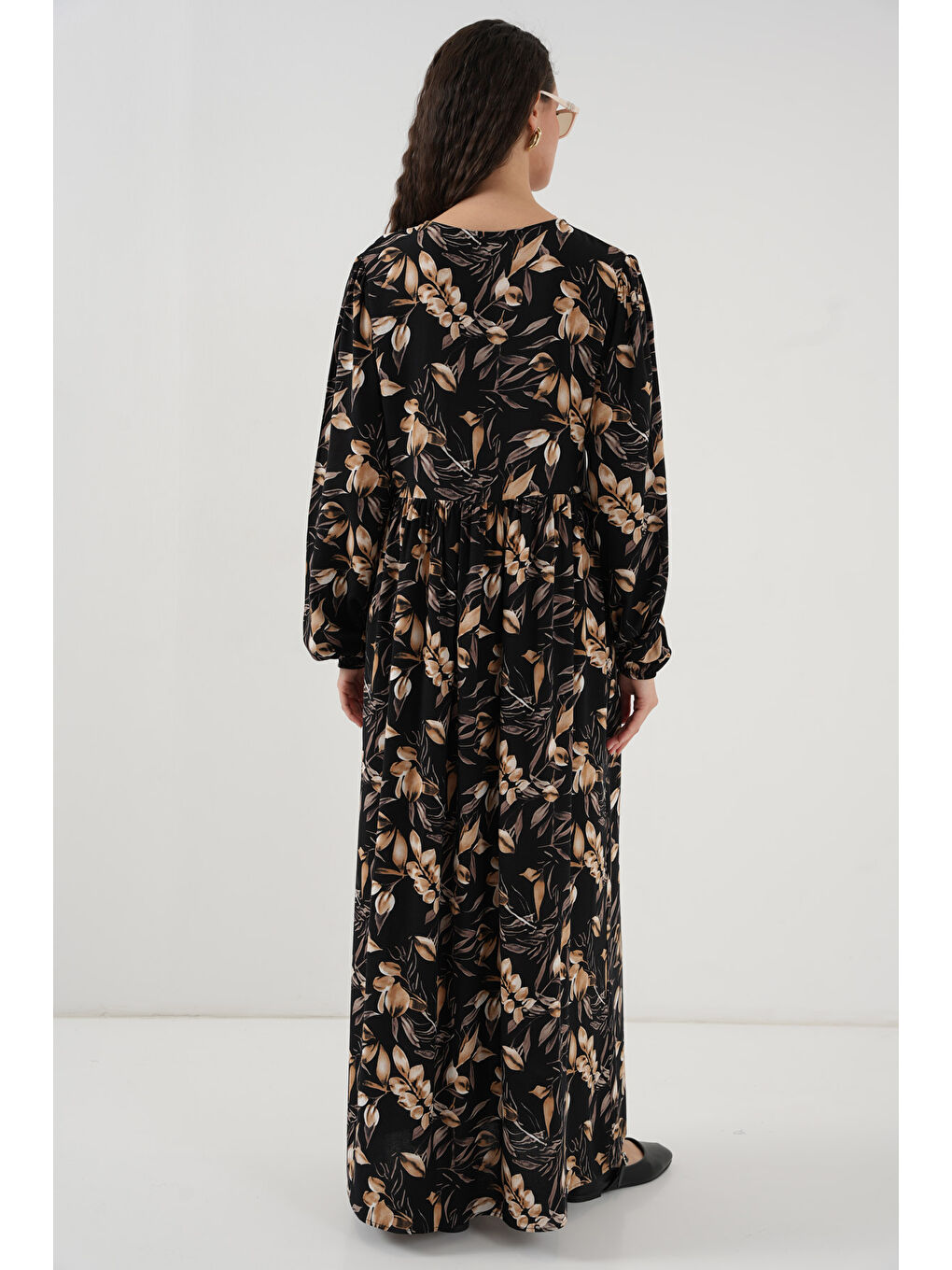 1947 Desenli Uzun Elbise - L. Siyah-5