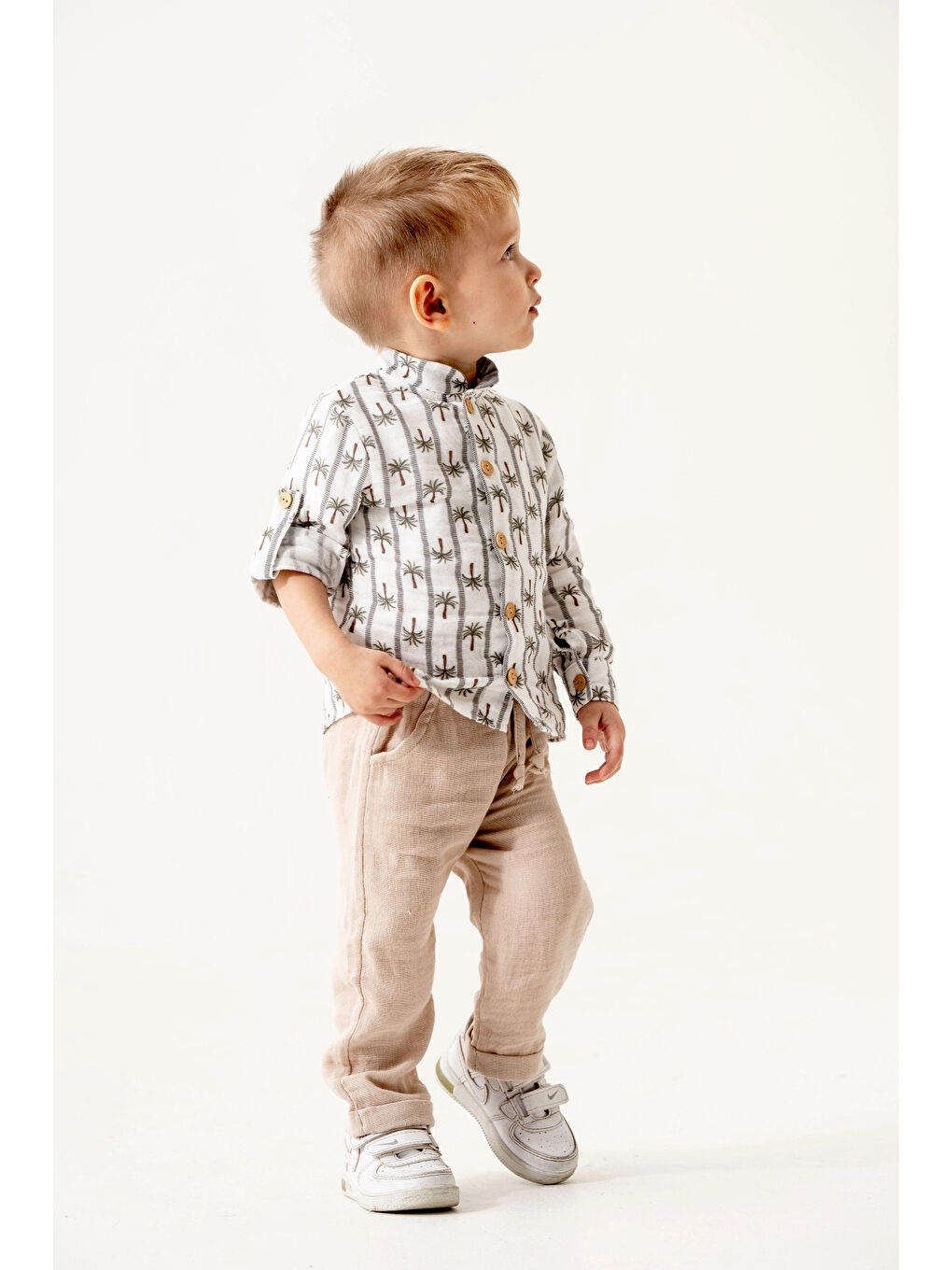 Kahverengi Palmiye Desenli Müslin Takım 6236