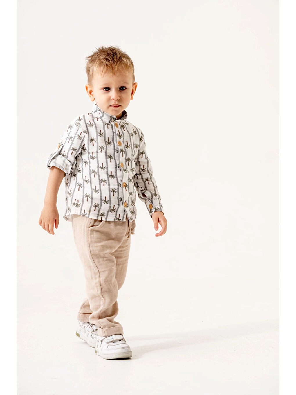 Kahverengi Palmiye Desenli Müslin Takım 6236-1