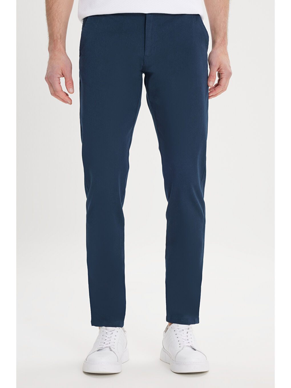 Erkek Lacivert Slim Fit Dar Kesim Yan Cep Pamuklu Esnek Chino Pantolon-1