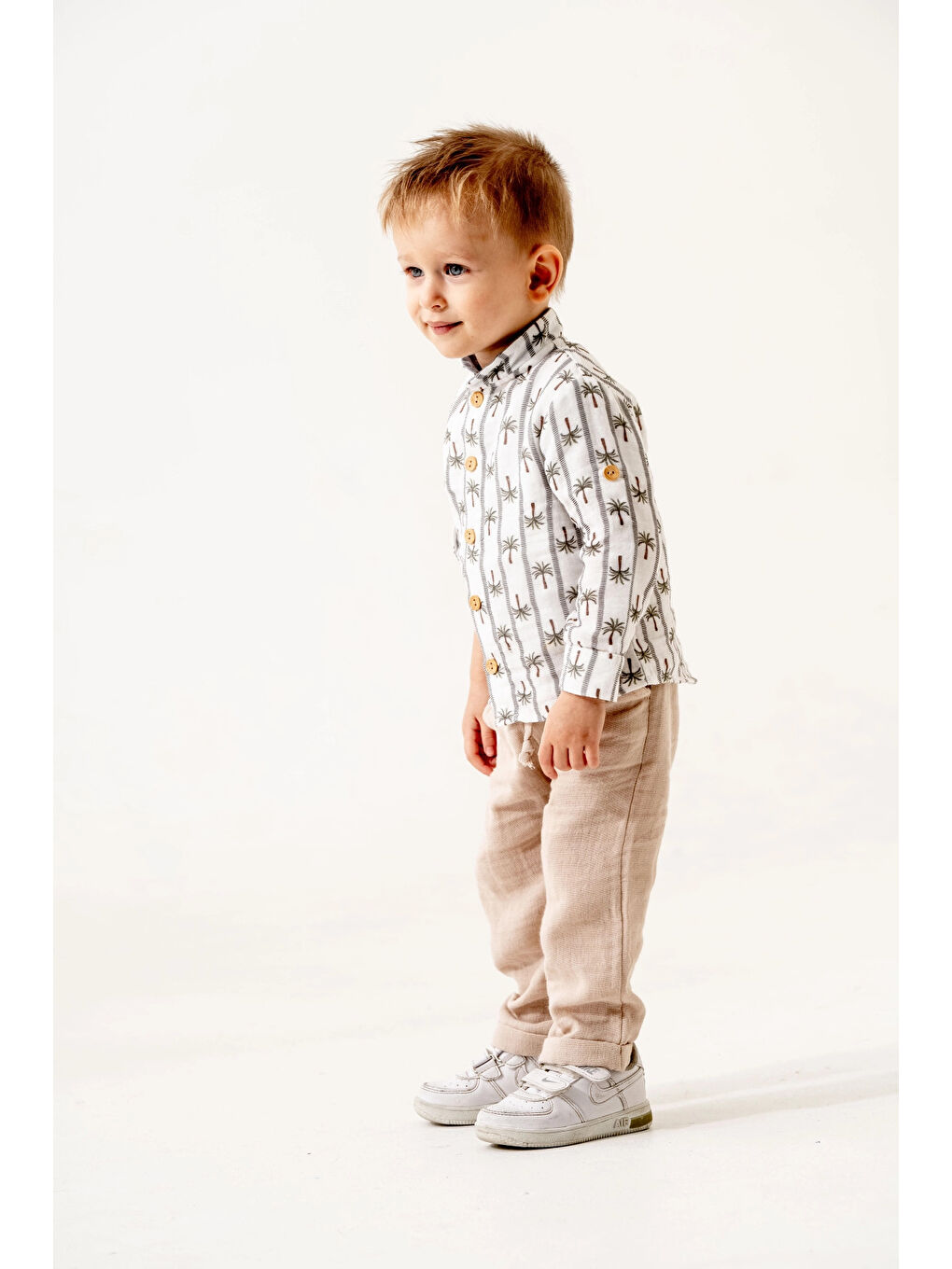 Kahverengi Palmiye Desenli Müslin Takım 6236-2