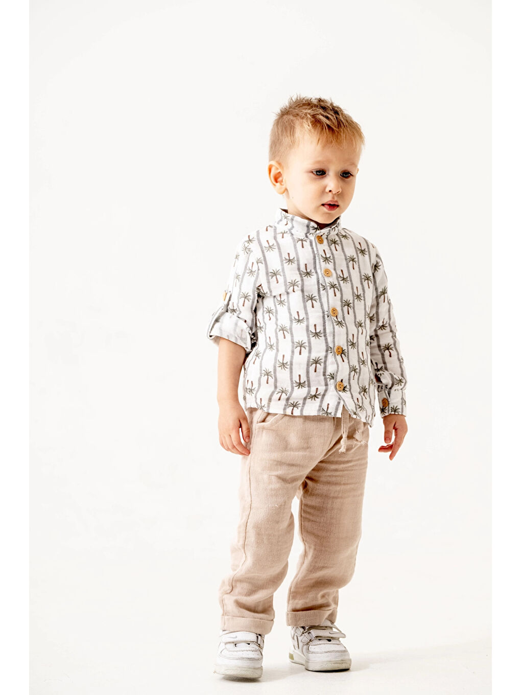 Kahverengi Palmiye Desenli Müslin Takım 6236-3