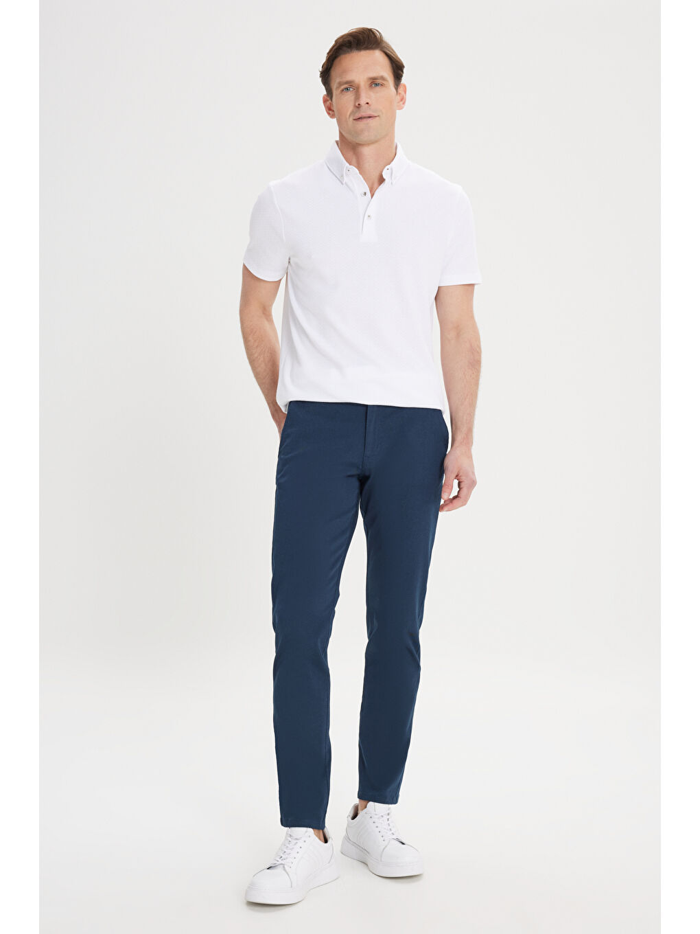 Erkek Lacivert Slim Fit Dar Kesim Yan Cep Pamuklu Esnek Chino Pantolon-2