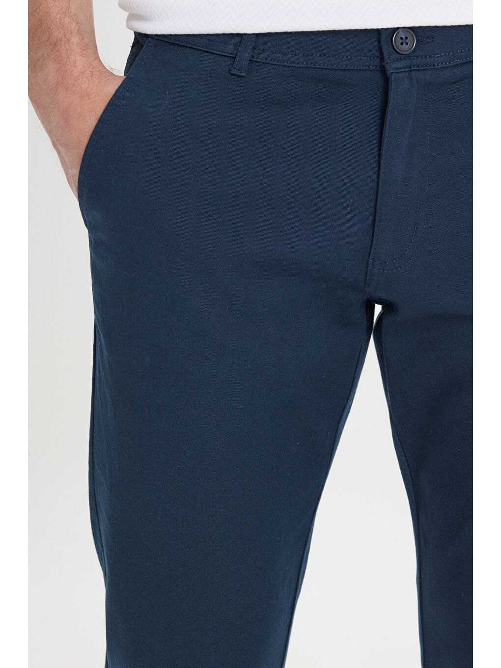 Erkek Lacivert Slim Fit Dar Kesim Yan Cep Pamuklu Esnek Chino Pantolon-4