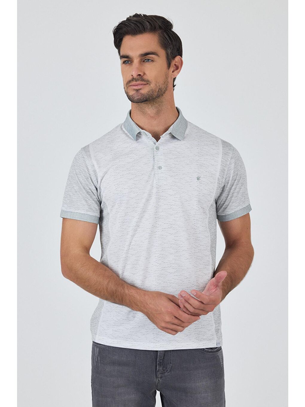Turkuaz Kısa Kol Baskılı Pike Polo Yaka Cepsiz Slim Fit Tişört 1011250167-2