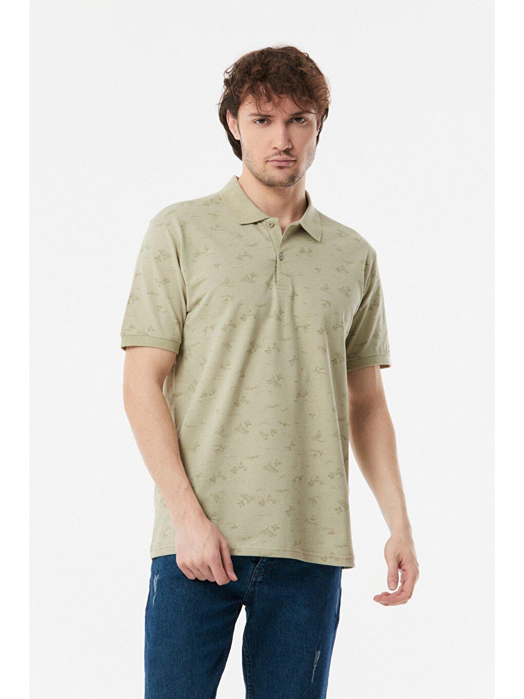 Turkuaz Yelken Desenli Polo Yaka Tişört