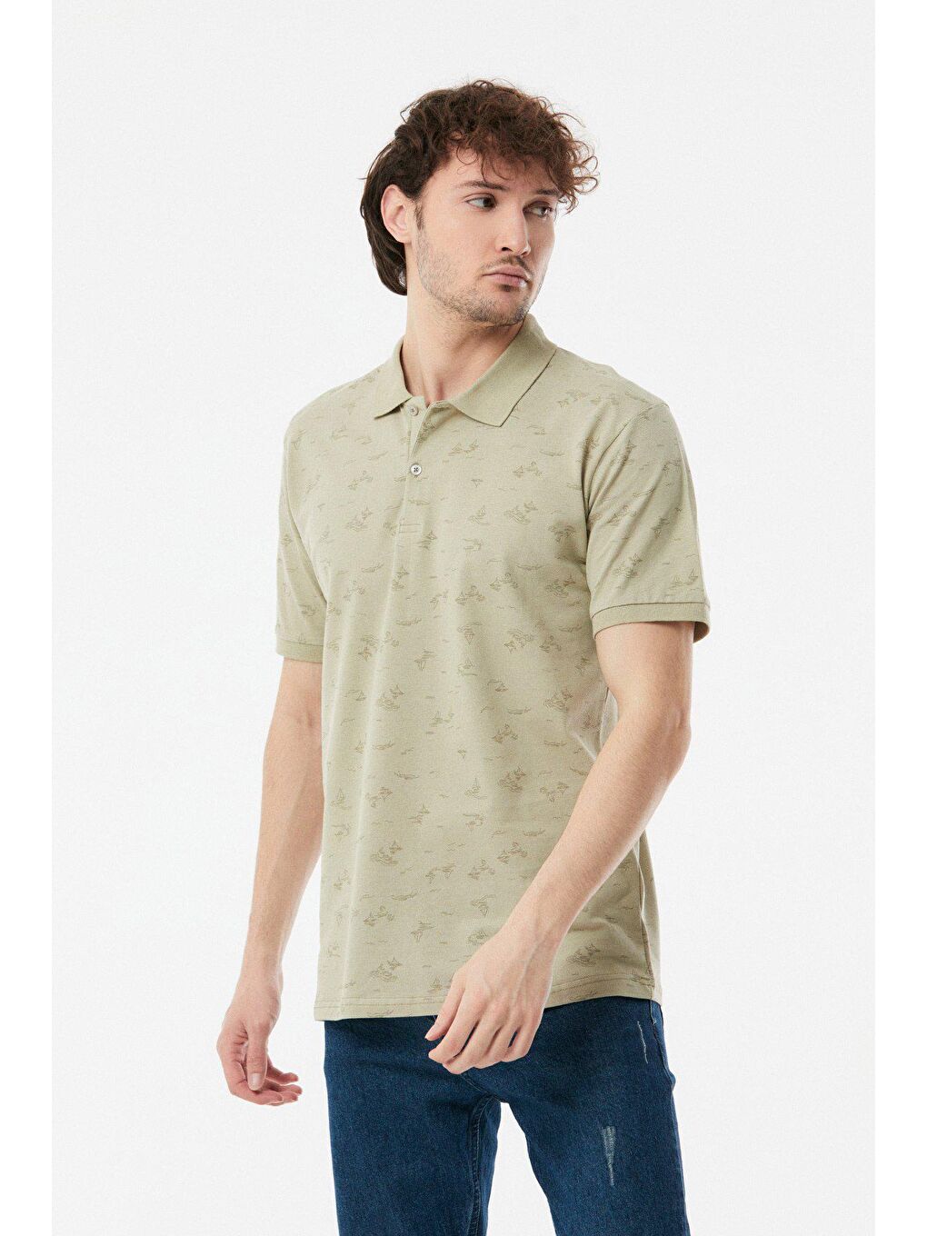 Turkuaz Yelken Desenli Polo Yaka Tişört-1