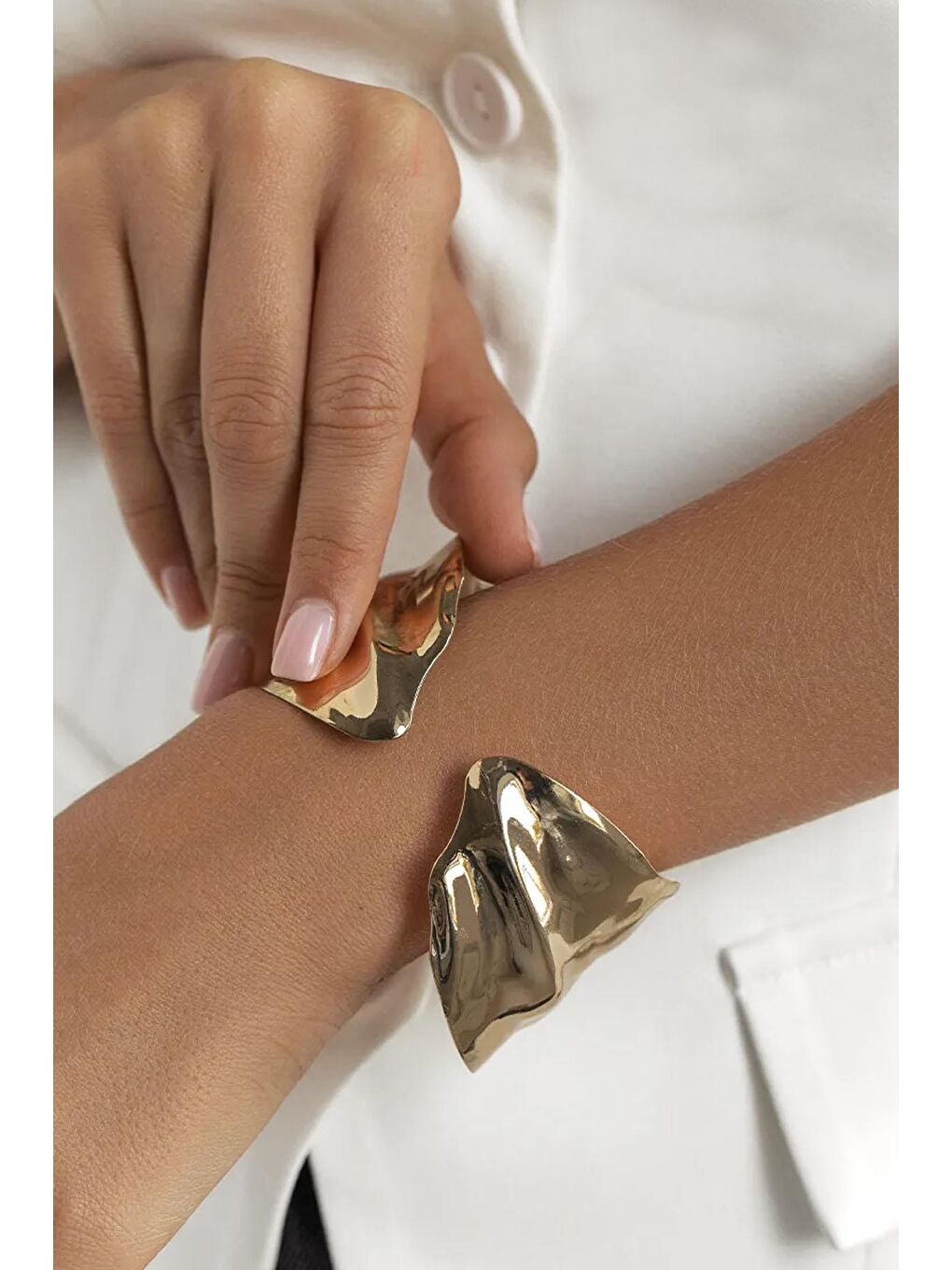 Sarı Yaprak Temalı Metal Kalın Cuff Bileklik