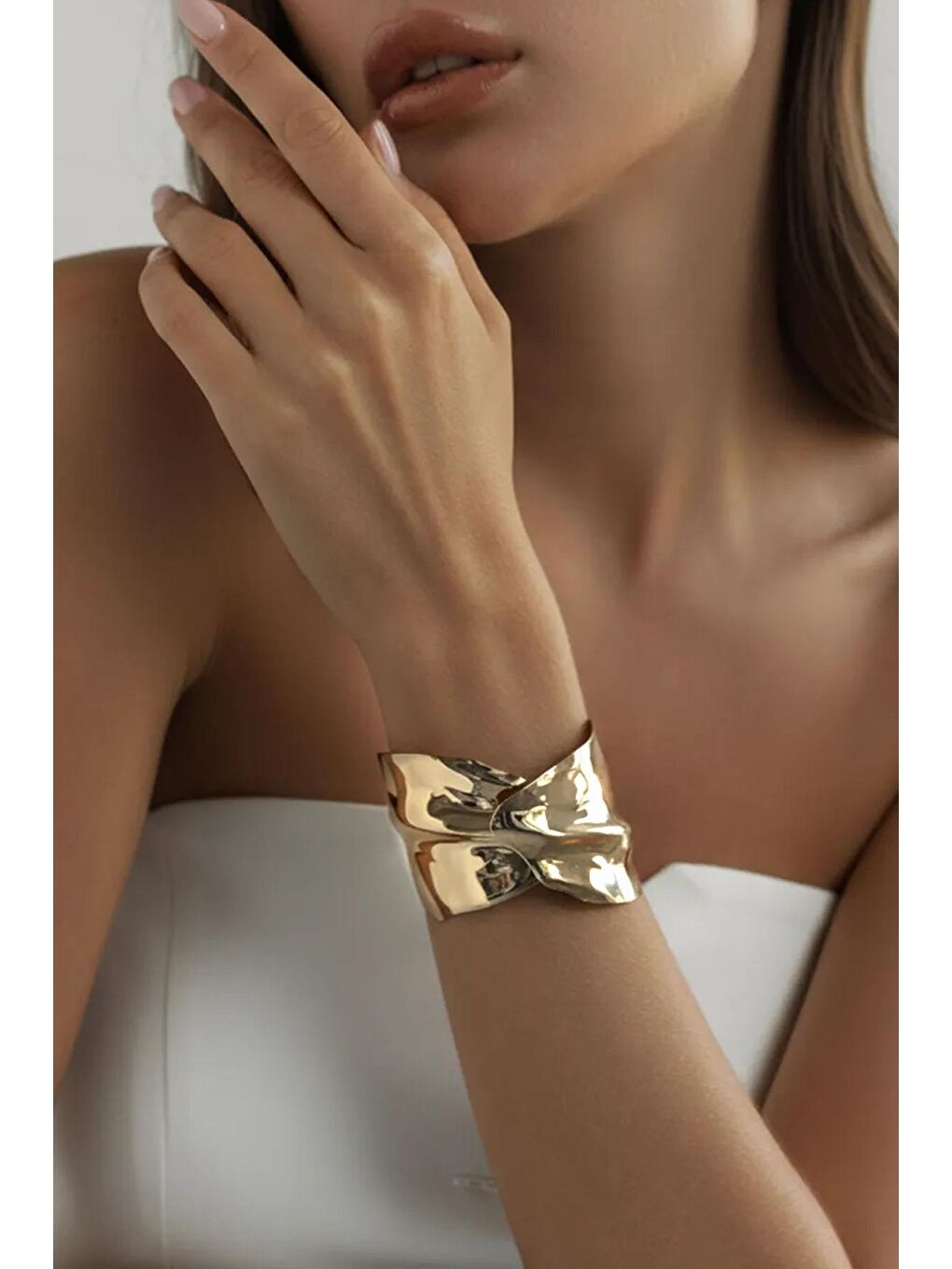 Sarı Yaprak Temalı Metal Kalın Cuff Bileklik-1