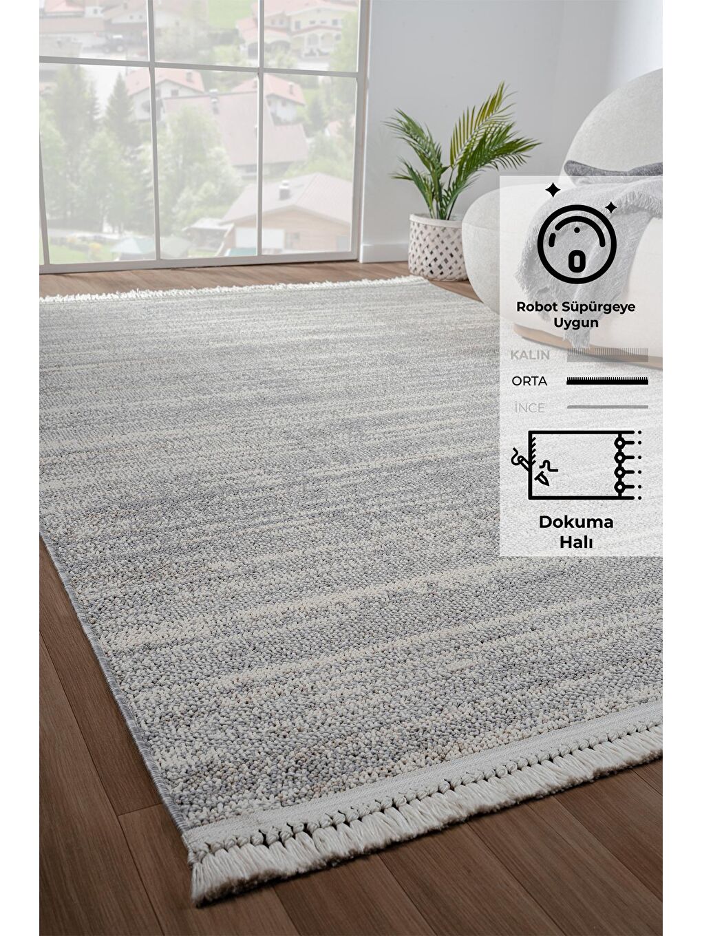 Beyaz Konfor Bastia 1276 Krem Gri Yumuşak Örgü Modern Dokuma Bukle Halı-80x150