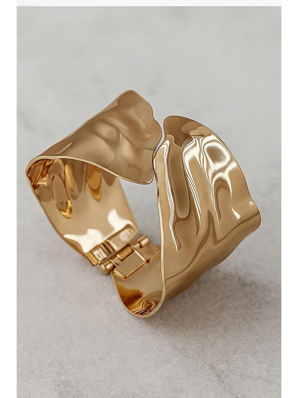 Sarı Yaprak Temalı Metal Kalın Cuff Bileklik-2