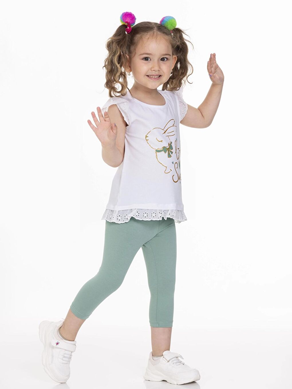 Yeşil Tavşan Baskılı Taytlı Takım 63117-1