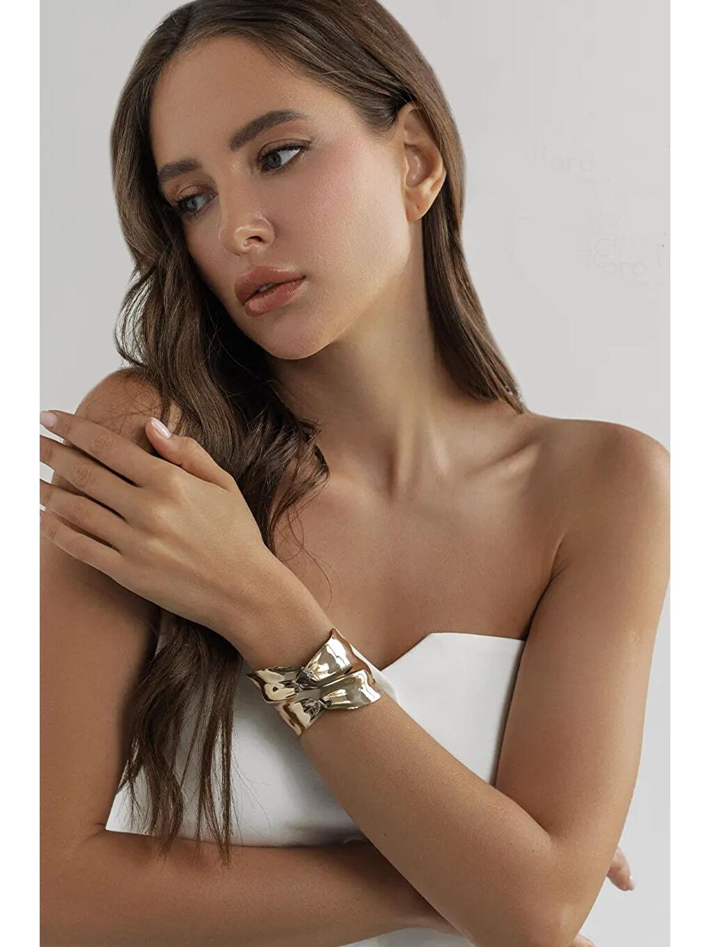 Sarı Yaprak Temalı Metal Kalın Cuff Bileklik-3