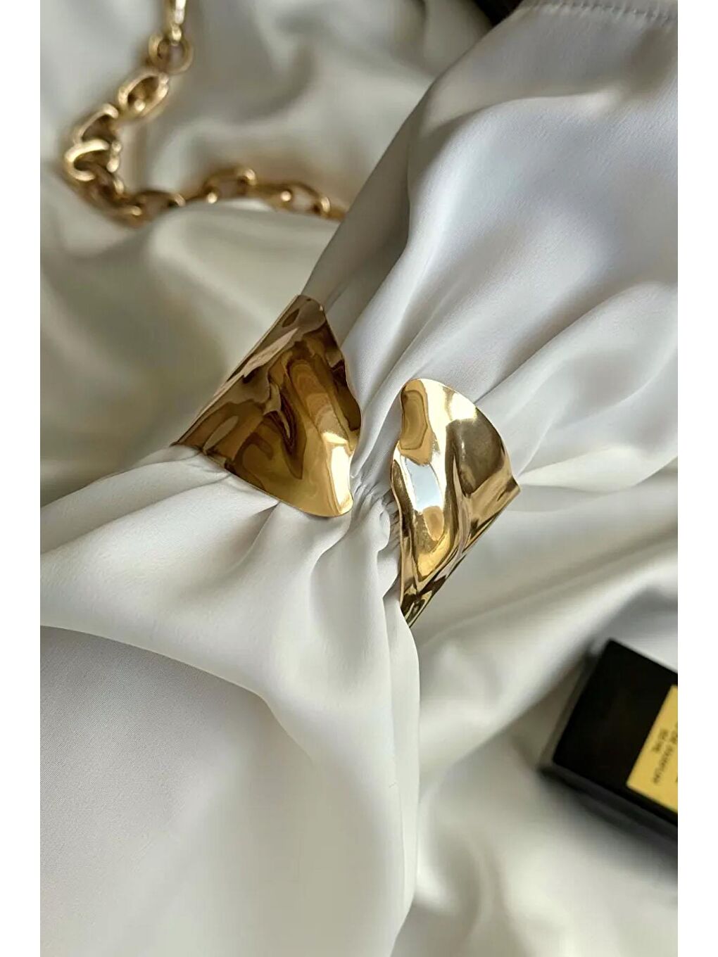 Sarı Yaprak Temalı Metal Kalın Cuff Bileklik-4