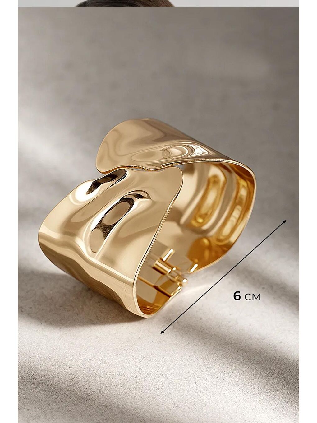 Sarı Yaprak Temalı Metal Kalın Cuff Bileklik-5