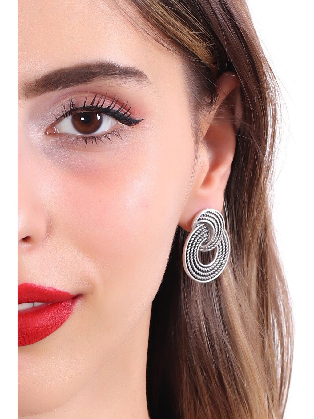 Gri Kadın Antik Gümüş Kaplama Çivili Model Hediye Küpe-4