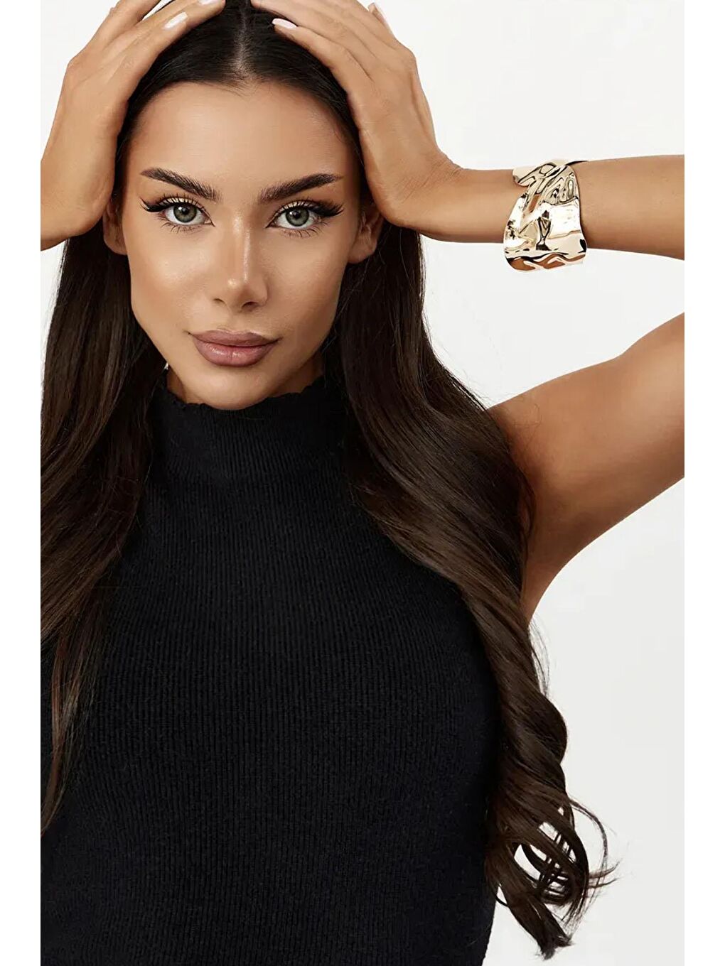 Sarı Yaprak Temalı Metal Kalın Cuff Bileklik-8