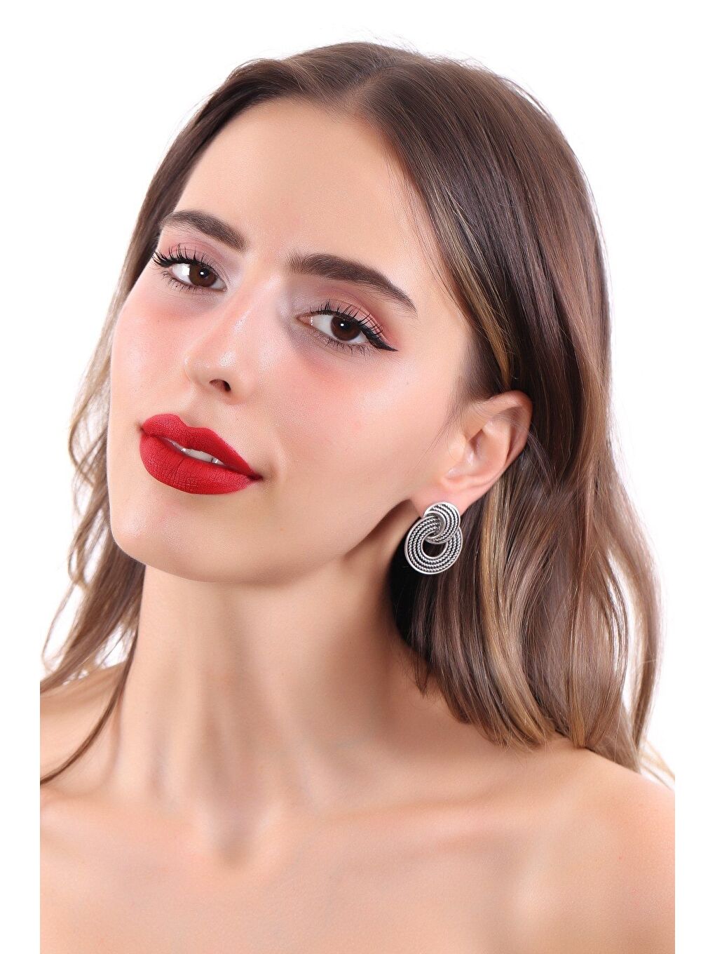 Gri Kadın Antik Gümüş Kaplama Çivili Model Hediye Küpe-3