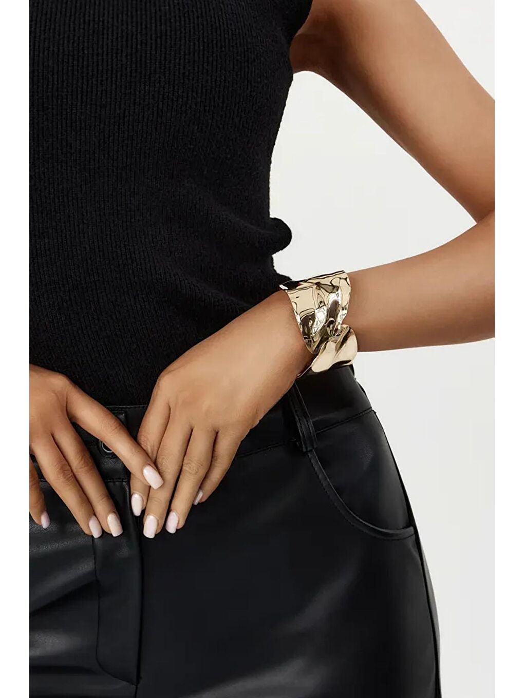 Sarı Yaprak Temalı Metal Kalın Cuff Bileklik-9