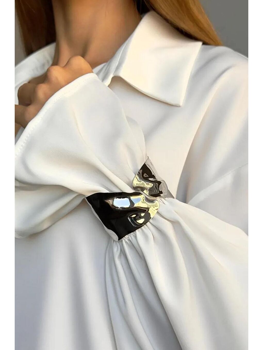 Gri Yaprak Temalı Metal Kalın Cuff Bileklik-1